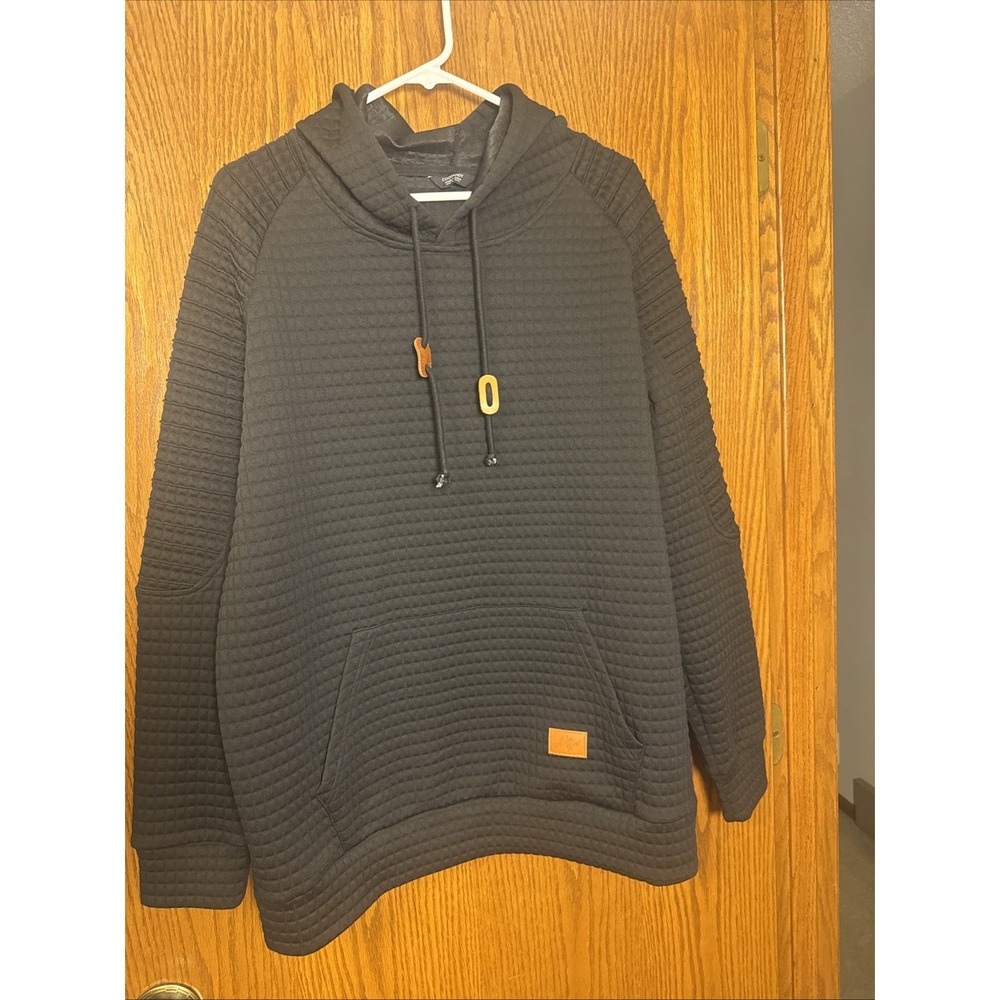 Coofandy Mike Dier Black Waffle Knit Hoodie Men's L Pullover Stretch Casual‎